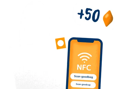 An illustration of a goodbag tote bag being scanned with a phone