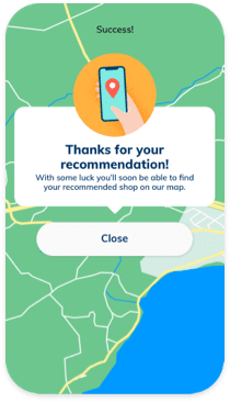 Tela da app goodbag com uma tela de sucesso após adicionar um local