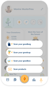 Schermata dell'app goodbag con il menu di scansione