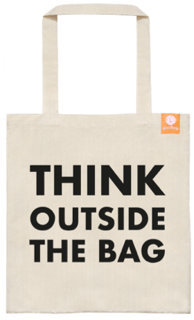 Leichte naturfarbene goodbag mit dem Text "Think outside the bag".